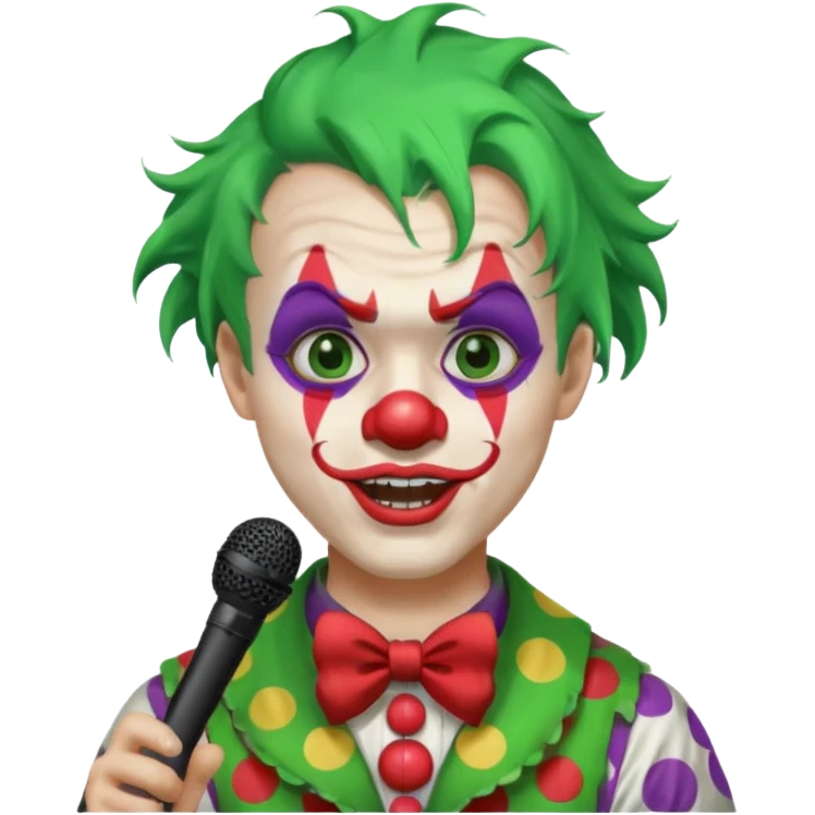 male, green haired, clown face painted, holding microphone, singing emoji