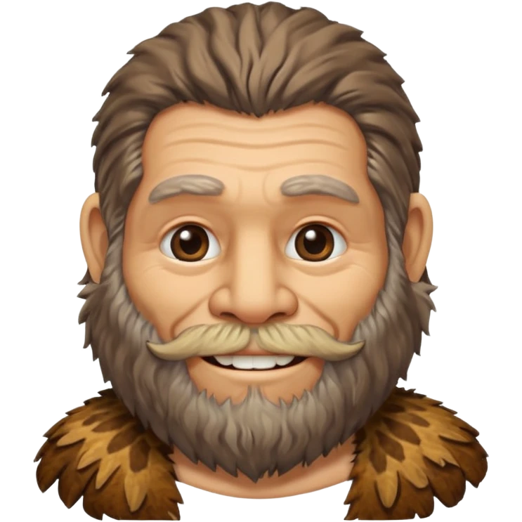 smiling old Neanderthal with a beard and animal skin clothing emoji