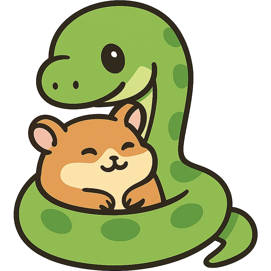 flat toon style snake hugging a hamster emoji