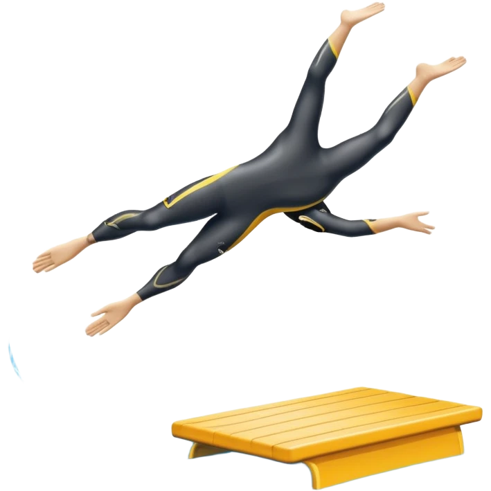 An icon showing a diver captured mid-air in a graceful pose above a pool, with a diving board behind and water below. Splash trails and motion lines emphasize precision and elegance. Transparent background highlights the beauty and focus of competitive diving. emoji