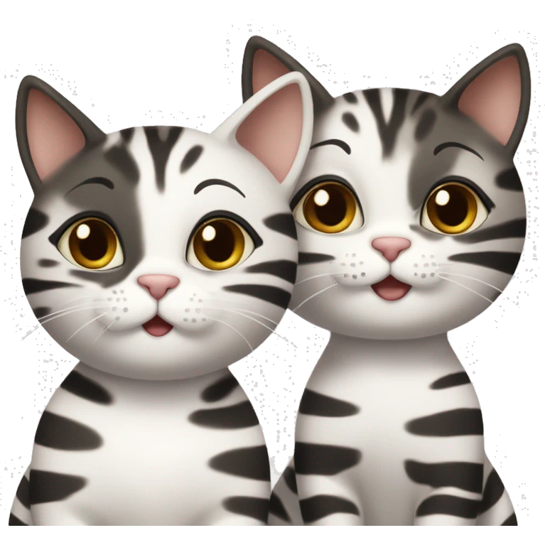 Three Cats one female cat in white with black flakes. One Big CAT (male) in brown with black stripes and one male CAT ( the youngest) in white with black flakes) the Cats Are cuddeling   emoji