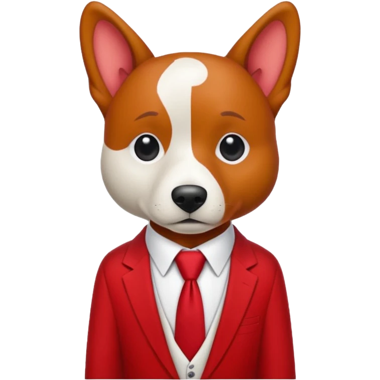 red dog with white tie,red shirt emoji