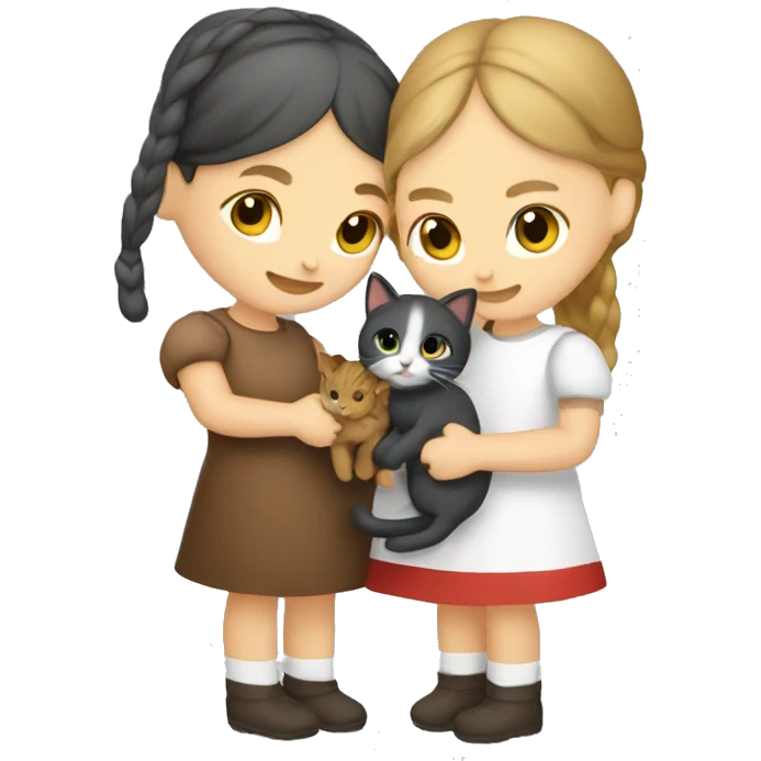 Two slavic girls and two cats in hands emoji