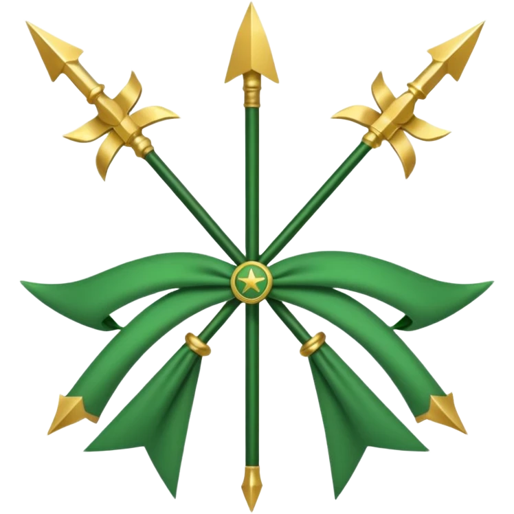 The Circassian flag has a green background with twelve gold stars forming an arc that looks like a bow. There are three crossed arrows in the center of the flag. emoji