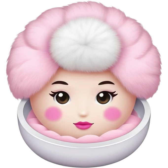 makeup powder puff with pink handle and soft white puff emoji