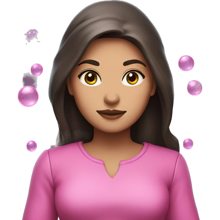 a witch brunette with brown eyes witch with pink clothing and bubbles emoji