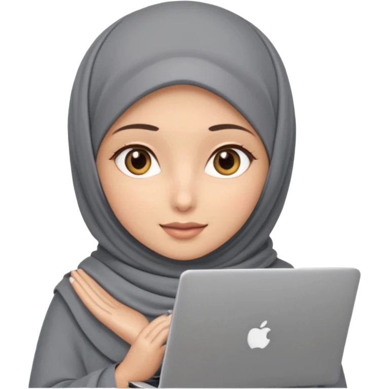 A girl wearing a gray hijab and with hazel eyes is carrying a laptop, not a laptop, just a regular laptop. Not mat bock  emoji