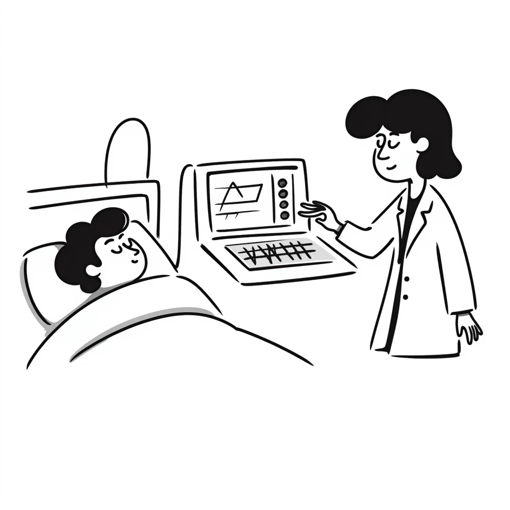 Sleep research laboratory with scientist monitoring a sleeping patient connected to EEG equipment emoji