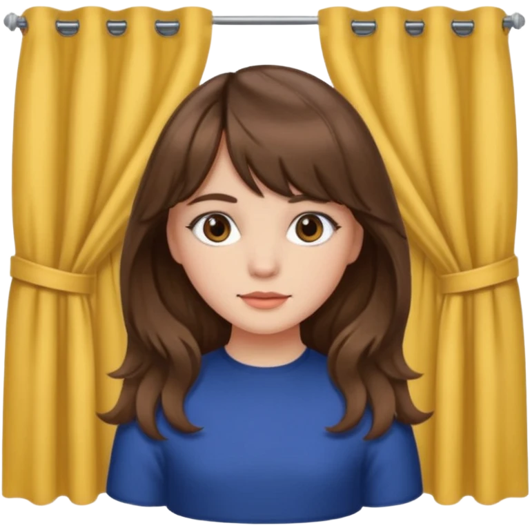 Girl with medium wavy/straight brown hair and curtain bangs  emoji