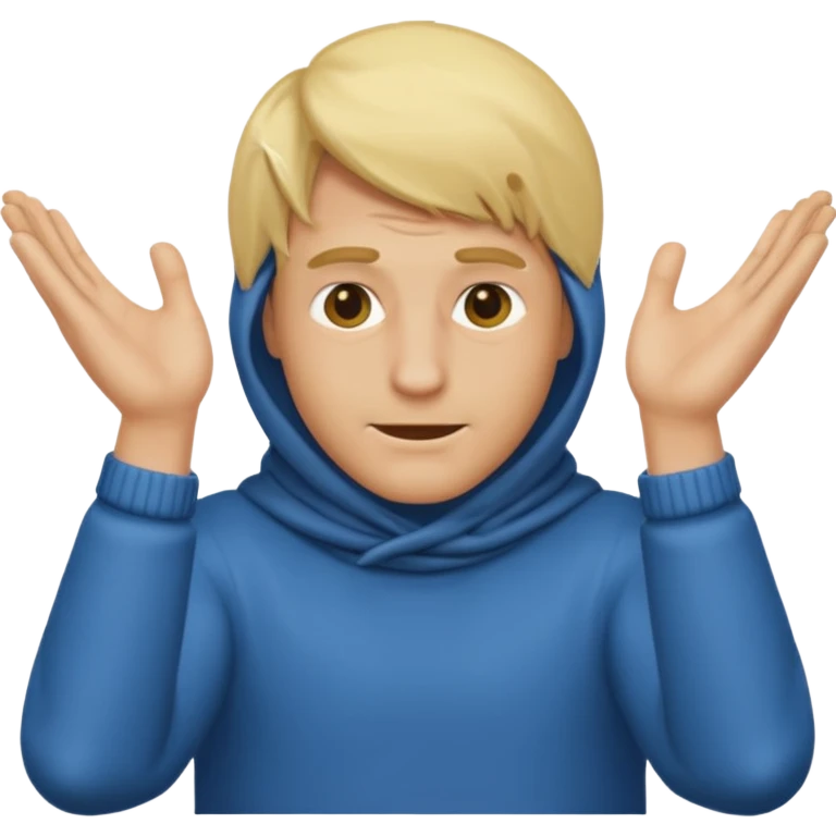 Blonde man with his face covered with the two arms going through down left to up right and with the two hands on the upper right edge of the emoji emoji