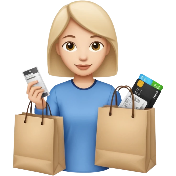 a person holding a shopping bag and a receipt emoji