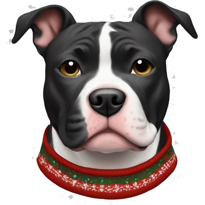 Black and white pitbull with Christmas sweater emoji