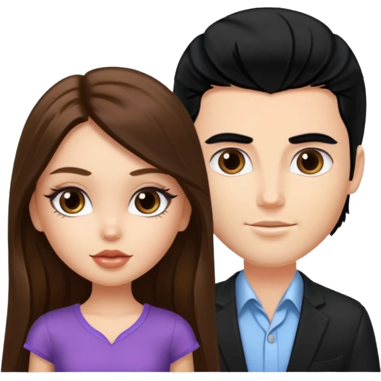 a pretty fair bratz girl with long brown hair and handsome white man with black hair emoji