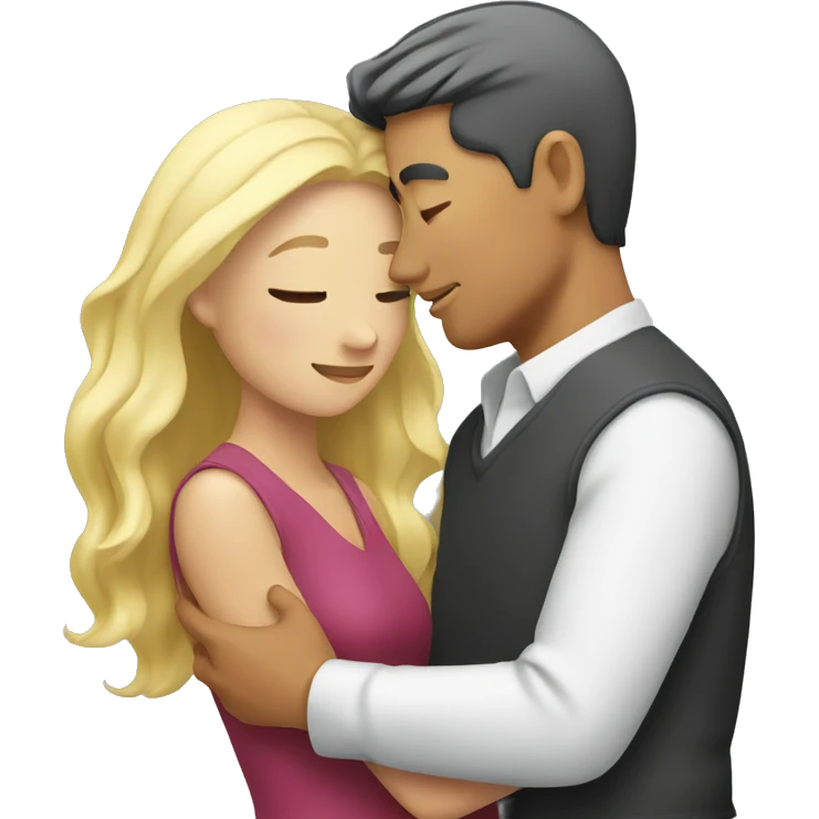 asian man hugging blonde woman emoji