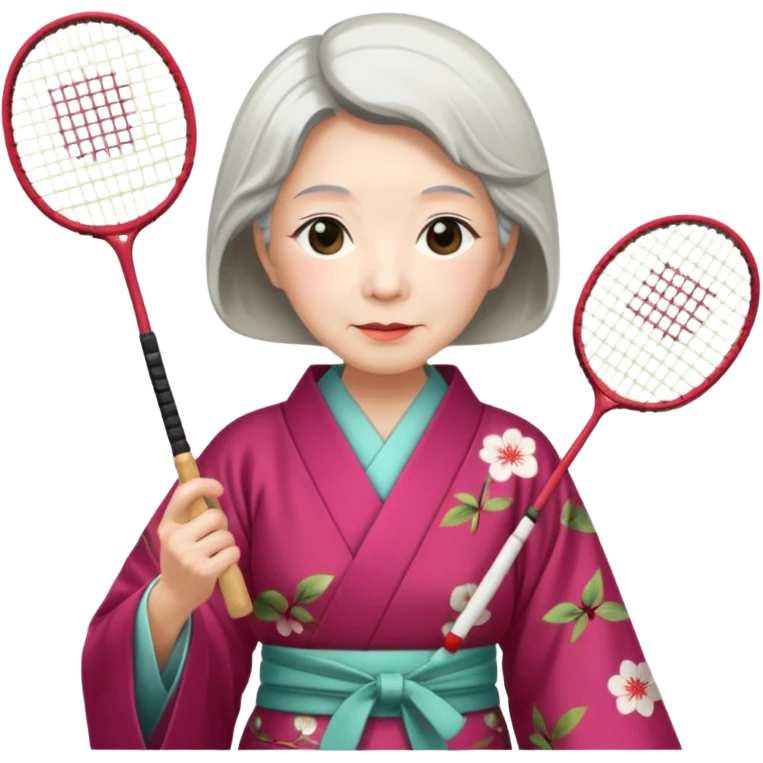 ancient japanese old woman cherry color with 1 badminton racket emoji