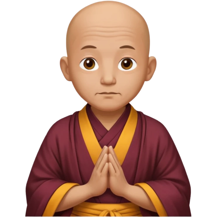 A old bald monk wearing traditional robes, calm expression, hands clasped, in a serene setting emoji