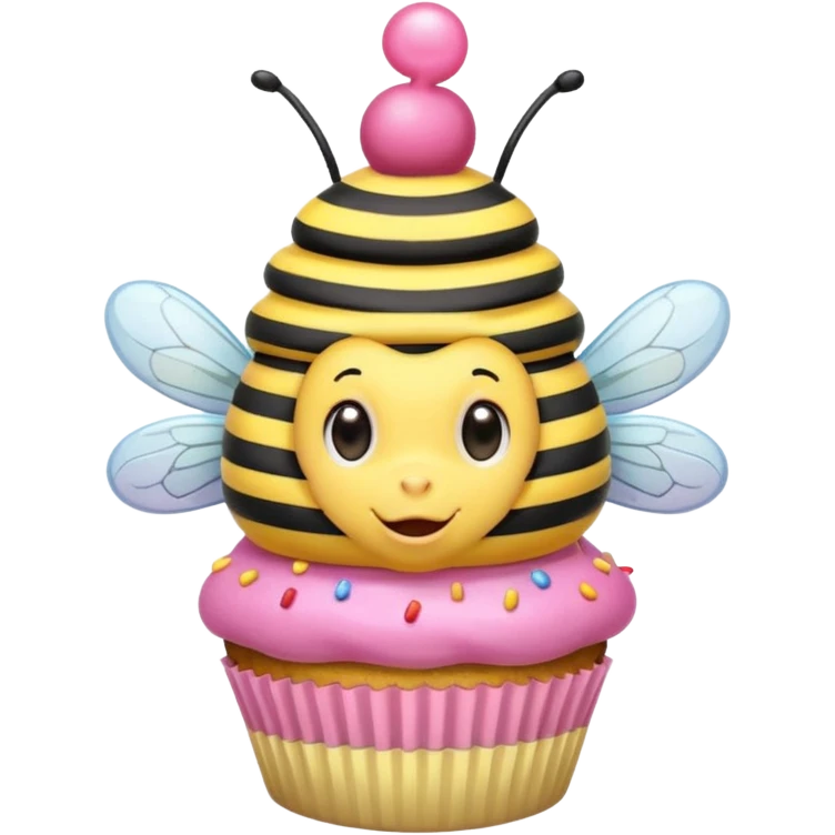a Bee with pink Birthday Hat, Embarrassed bee with cupcake emoji