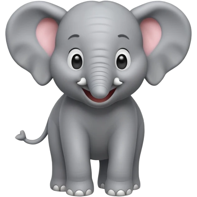 A cute, friendly 3D animated elephant character with a big smile on its face, playful expression, soft fluffy texture, bright and cheerful lighting, Pixar movie art style emoji