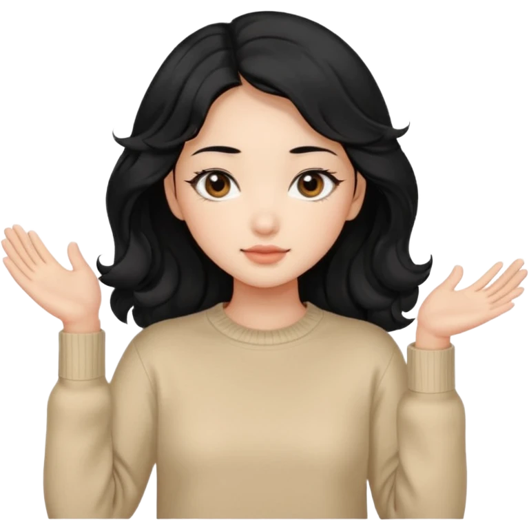 Beautiful girl,Black hair,wavy hair，long hair,Black eyes,Chinese, beige sweater  emoji