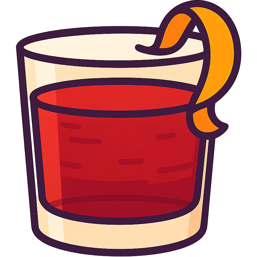 flat toon style negroni cocktail glass, vibrant colors, orange twist emoji