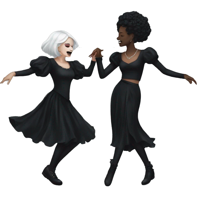 two goth women dancing, beautiful, aesthetic emoji
