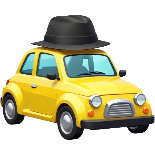 Low poly yellow car with a black hat emoji