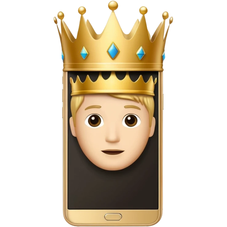 gold premium smart phone, king crown, apps on screen, no memoji emoji