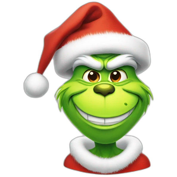 grinch smiles with christmas hat emoji