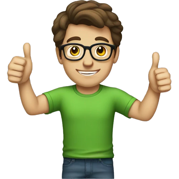male nerd brown hair thumbs up using green t-shirt emoji