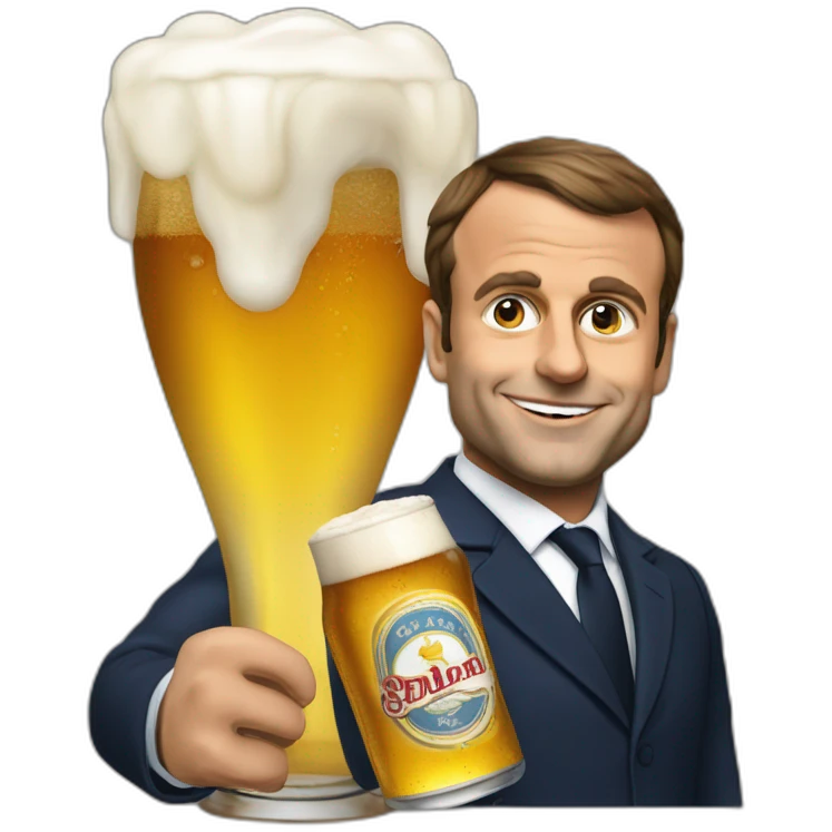 Emanuel Macron avec une bière emoji