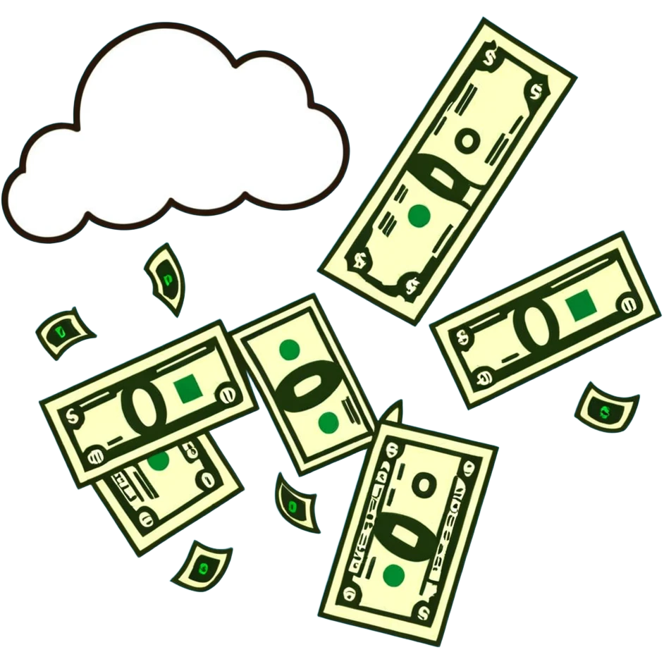 money rain, dollar bills falling from clouds emoji