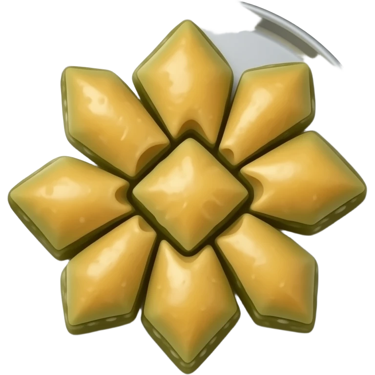 Yuvarlak gümüş bir tepside kare dilimlenmiş 2×3 sıralı toplam 6 adet fıstıklı baklavalar tepsiyi çizmeyi unutma emoji