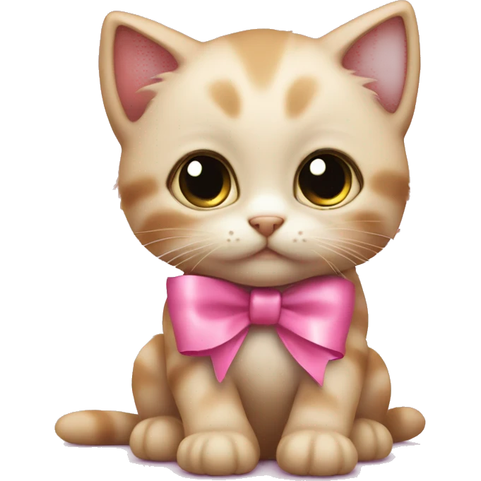 Little kitten with a pink ribbon around its neck, big eyes emoji