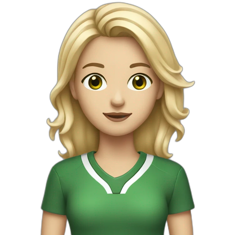 the girl is a football journalist, has blond and medium hair, green eyes emoji