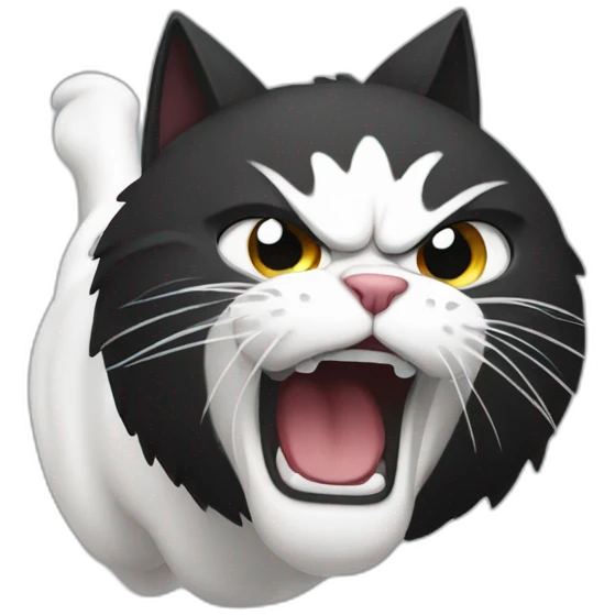 black and white angry cat hissing emoji