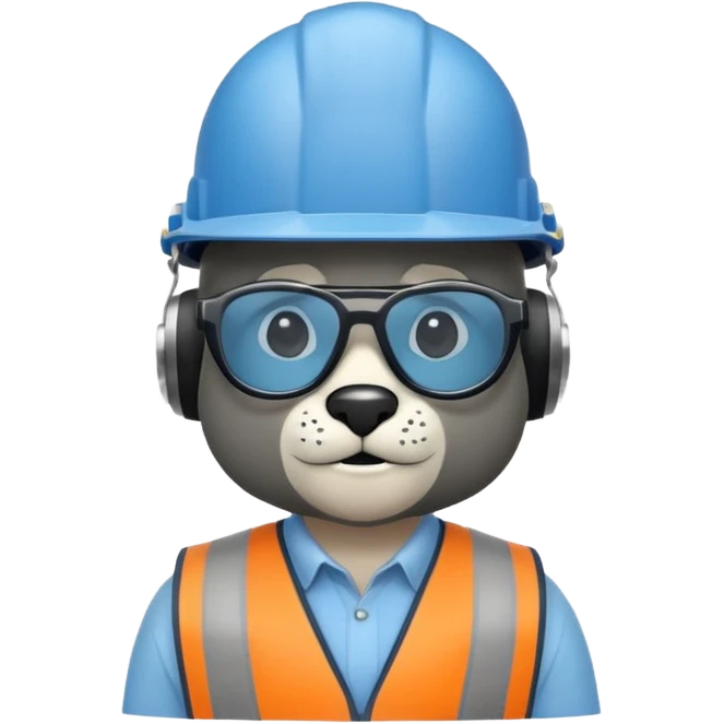 un lobo constructor con casco y lentes de seguridad emoji