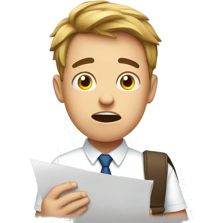 a young man who fails an exam and is frustrated with the documents he fails emoji