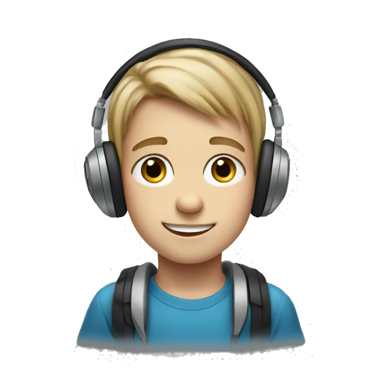 portrait of a boy with headphones blue eyes emoji