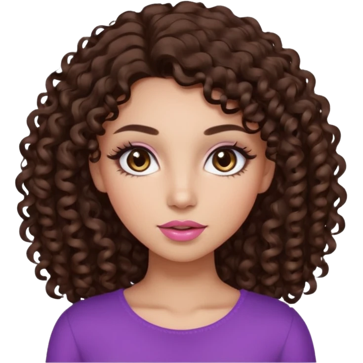 girl with curly long dark brown hair, brown eyes, light to medium complexion, long lashes, almond shaped eyes, light pink lipstick emoji
