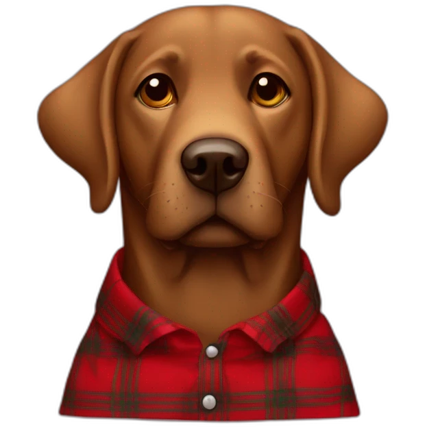 Brown lab Dog in a red tartan shirt emoji