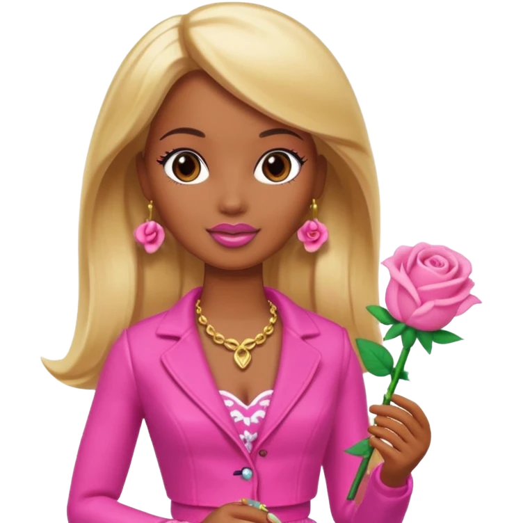 Brown skin blonde hair barbie with rose toy  emoji