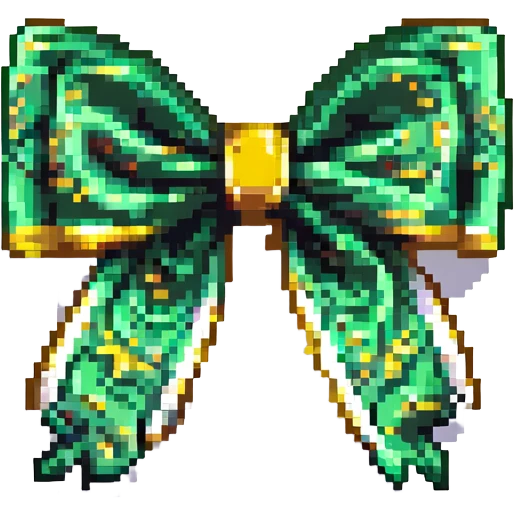 green bow with gold trim pixel art emoji