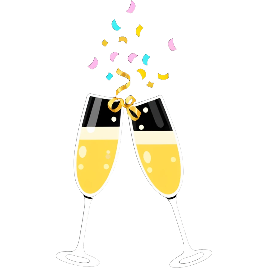 champagne toast celebration with confetti and streamers emoji