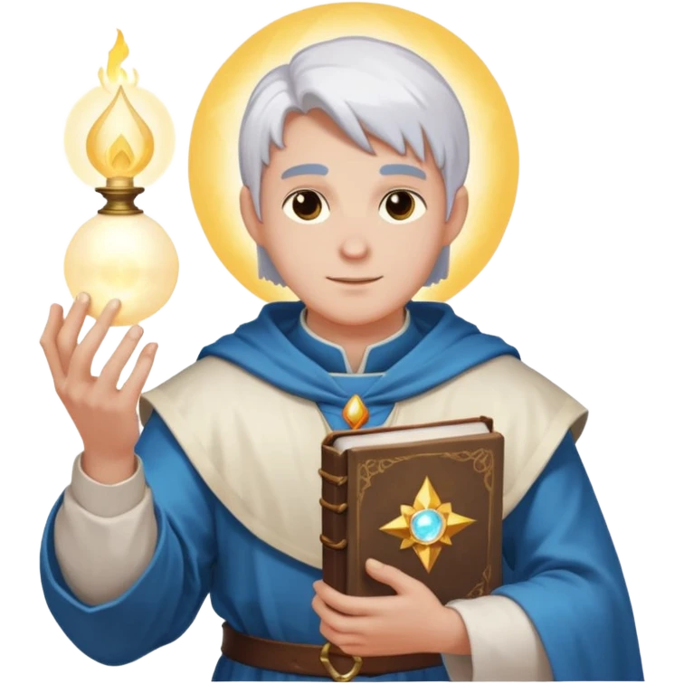 dnd cleric holding a holy book in one hand and having a ball of light in the other emoji