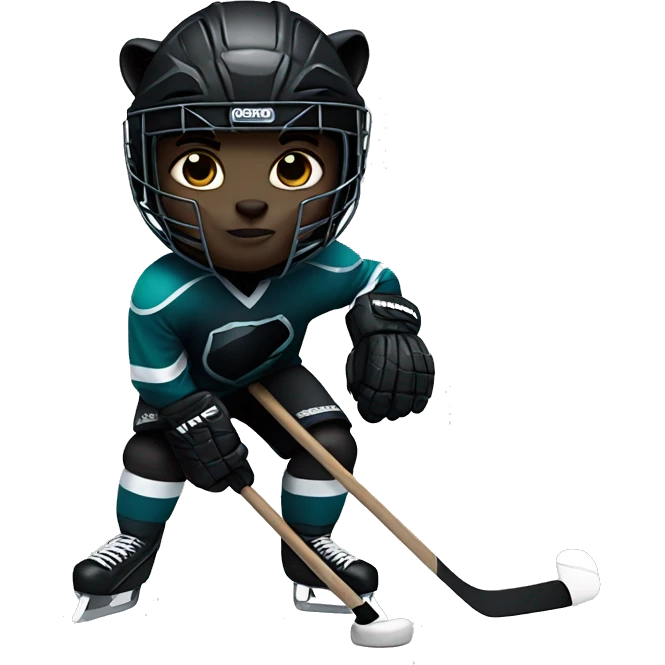 Black panther playing hockey emoji