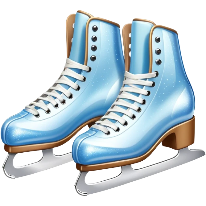 An icon showing The rink is surrounded by cheering spectators and soft arena lights, creating a beautiful, dynamic atmosphere. a pair of elegant figure skates placed on the smooth, sparkling ice of a grand ice arena. Transparent background highlights the grace and beauty of figure skating. emoji