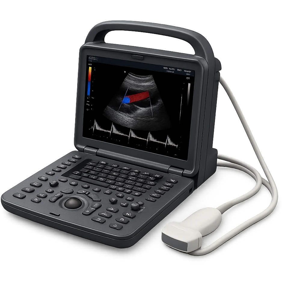 portable ultrasound machine with doppler probe, compact and professional emoji