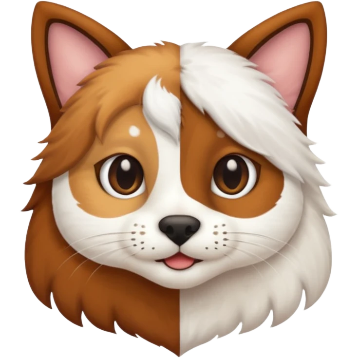 half cat half dog, split vertically, friendly face emoji
