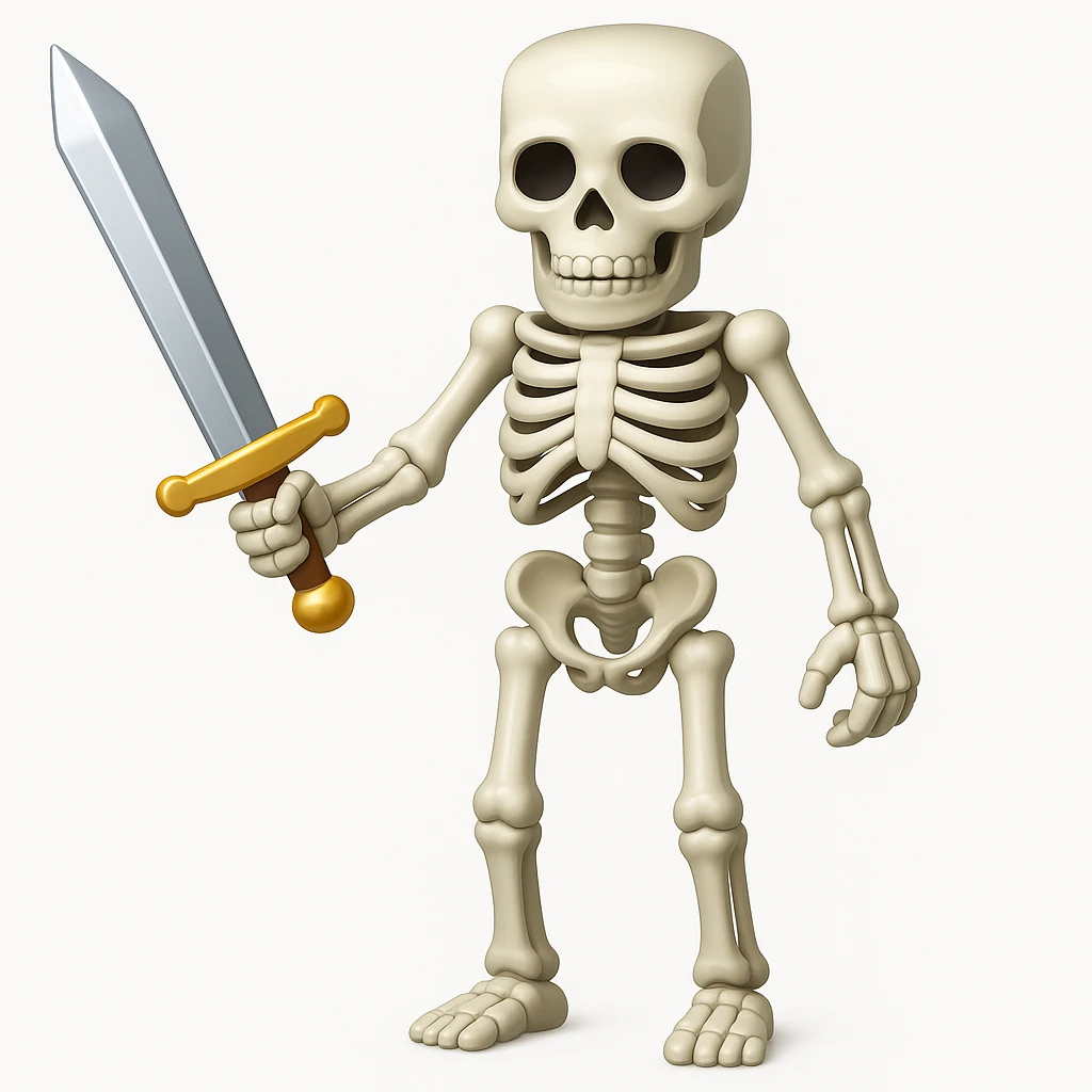 Make the Minecraft skeleton hold a sword in the apple style emoji emoji