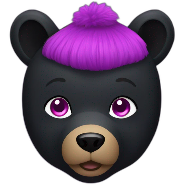 black bear in a black and purple sweater and black jeans with pink eyes emoji